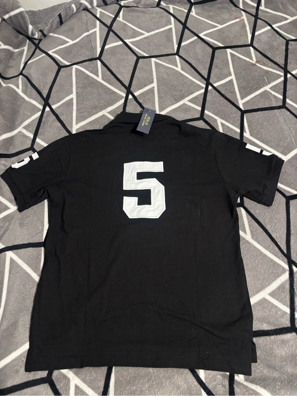 Men's Black Short-Sleeve Shirt with White Number 5